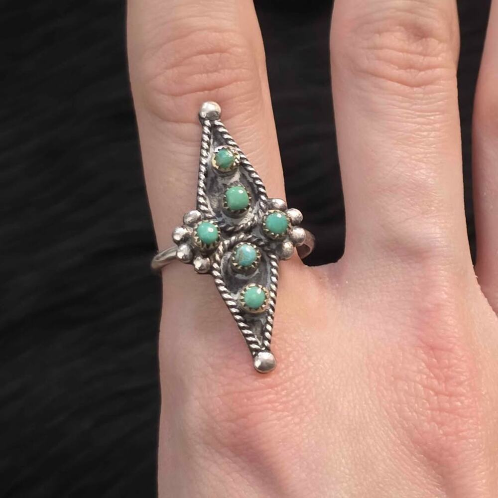 Vintage Sterling Silver Native American Snake Eyes Turquoise Ring SZ 9 Statement